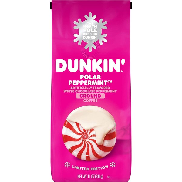 Dunkin' Polar Peppermint Flavored Ground Coffee, 11 Ounces (Pack of 6) (Packaging May Vary)