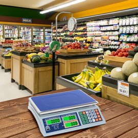 SUTETLW Price Computing Scale 66lb/30kg Dual LCD Digital Commercial Price Scale with Stainless Steel Platform,Rechargeable Commercial Food Scale for Farmers Market, Retail Outlets, Meat Shop