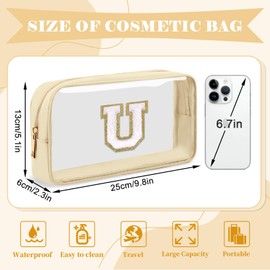 UIXIZQ - Bolsa de maquillaje transparente con letra inicial personalizada, bonita bolsa de cosméticos de nailon con cierre para adolescentes, bolsa de aseo de viaje aprobada por la TSA, estuche de