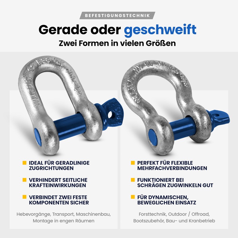 Curved Shackle with Eye Bolts - 1t Load Capacity -