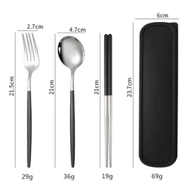 Cutlery Set, Stainless Steel, Chopsticks, Fork, Spoon, 3-piece Set, with Case, Combination Set, Outdoor, Portable Tableware Set, Hygiene, Students, Adults, Tableware Set, For Lunches, Work, School, Lunch Box, Camping, Portable, Convenient Gift (Black Sil
