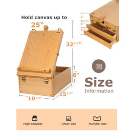 DJAR Large Sketchbox with 3-Drawer Storage, Adjustable Beech Wood Desktop Easel for Painting, Portable Wooden Tabletop Easel for Canvas, Drawing, Art Supplies, Adults, Beginners, Artists, Natural