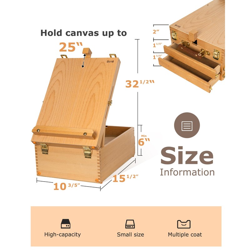 DJAR Large Sketchbox with 3-Drawer Storage, Adjustable Beech Wood Desktop