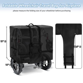 Rileytee Foldable Wheelchair Travel Bag for Airplane,Heavy Duty 600D Waterproof Dustproof Portable Folding Electric Wheelchair Covers for Travel (23''W x 14''D x 17''H x Skirt 30")