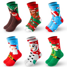 Giggling Getup 6 Packs Winter Christmas Socks for Women Men, Warm Soft Novelty Crew Socks for Women Christmas Holiday, Birthday Gift, Christmas Party Gifts for Women for Xmas