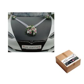 Autoschmuck Lace Rose Bouquet Car Decoration for Newly Weds Wedding Just Married