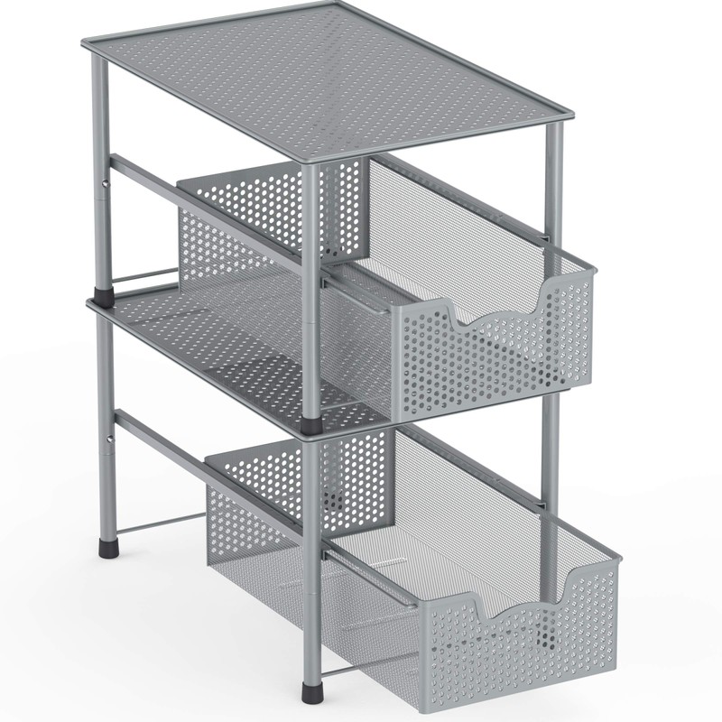 SimpleHouseware Stackable Under Sink Cabinet Sliding Basket Organizer Drawer, Silver