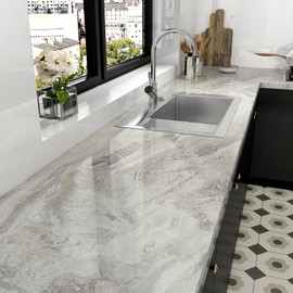 Silver/Beige Marble Contact Paper for Countertops Waterproof Granite Counter Tops Marble Peel and Stick Wallpaper for Kitchen Backsplash Self Adhesive Waterproof Vinyl Wrap for Table Top 15.8''x236''