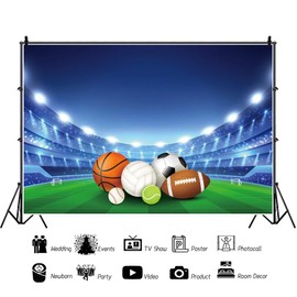 DORCEV 7x5ft All Stars Sports Backdrop - Outdoor Sports Theme Boy Kid Birthday Party Photography Background Stadium Field American Football Baseball Light School Game Banner Photo Studio Props