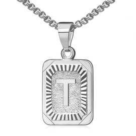 OIDEA Necklace with Letter A-Z, Silver Gold, Charm, for Men/Women, A-Z Letter Pendant, Rectangle Dog Tag Chain, Stainless Steel Wheat Chain, Jewellery Gift for Men and Women, Stainless Steel