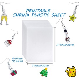 Warckon 25 Pieces Printable Shrink Plastic Sheets For Ink Jet Printers, Shrink Art Paper Shrink Film Sheets for Kids, Create Your Own Earrings, Necklace, Keychains 8.3 x 11.6 inch / 21 x 29.5 cm