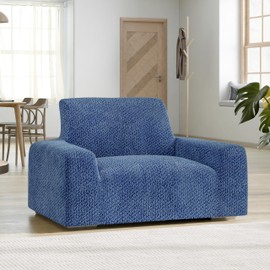 PAULATO BY GA.I.CO. Chair Cover - Armchair Cover - Armchair Slipcover - Soft Polyester Fabric Slipcover - 1-Piece Form Fit Stretch Stylish Furniture Protector - Velvet Collection - Blue (Chair)