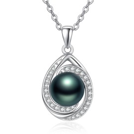 Mom's Birthday gift Black Pearl Necklace 925 Sterling Silver Tahitian Freshwater Cultured Tear Drop Necklace Jewelry Birthday Present Gifts for Women Mother Wife