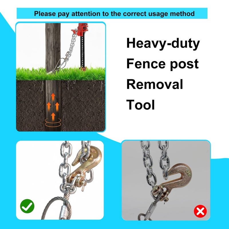 Heavy-Duty Fence Post Puller with Galvanized Aircraft Cable & 1/4"