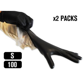 KMINA - Nitrile Gloves SMALL Black (x2 Packs 100 units), Powder Free Nitrile Disposable Gloves, Black Small Gloves Latex Free, Multi-Purpose Gloves Ambidextrous (LATEX FREE GLOVES)