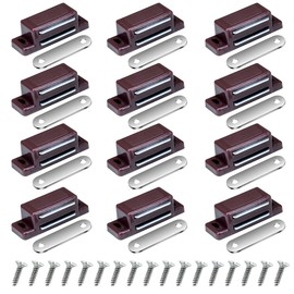 ciciment 12 Pack Magnetic Cabinet Door Catch Heavy Duty Cupboard Latches with Screws for Kitchen, Wardrobe, and Furniture Doors - Plastic Shell and Metal Plate (Brown)