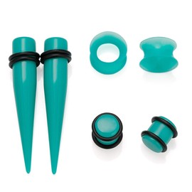 JDXN Acrylic Ear Stretching Kit Tapers Plugs Silicone Tunnels Gauges Expander 14G-00G Jewelry 50 Pieces Set (Light blue)