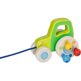 goki 54868 Wooden Pull Tractor Toy with Clack Beads, Educational Toy with Cord, Baby Toy Promotes Coordination and Motor Skills, 11 cm x 11 cm x 10 cm, from 1 Year