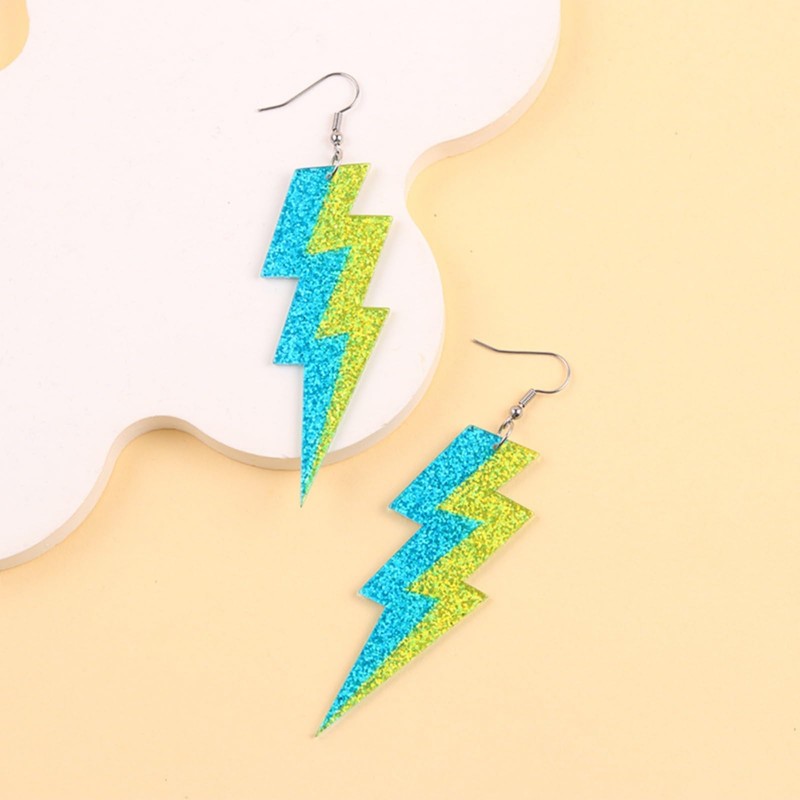 WCRAZYE 80s Retro Neon Earrings Lightning Bolt Dangle Earrings for