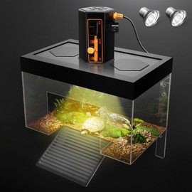 Clioran Clioran Turtle Basking Platform with Light,7.8*5.5*5.5inch Mini Land Elevated Topper Decor,Red Eared Slider Hanging Habitat Enclosure Cage,Cuckold Tank with Lid,House for Semi Aquatic Baby Terrapin