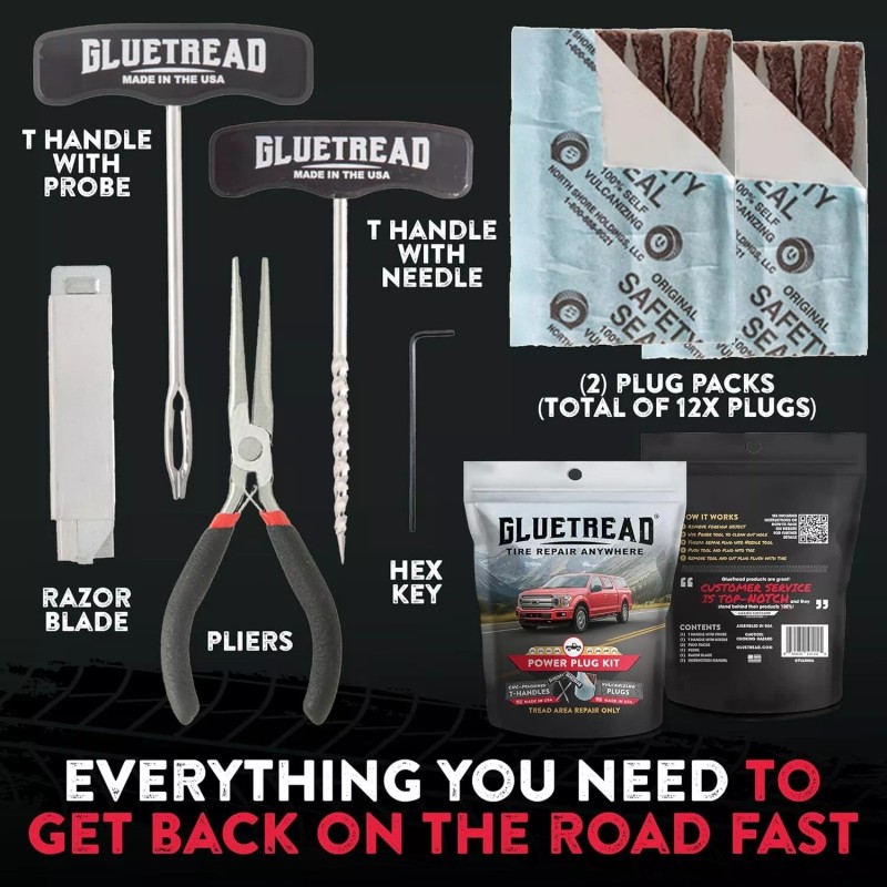 GlueTread On Road Tire Plug Kit - Tire Repair Kit