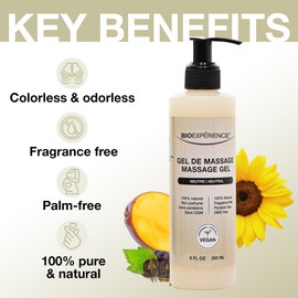 BioExperience - Unwind with Neutral Massage Gel - Feel Like a Pro with our Long-Lasting, Unscented Moisturizing Gel - Soothe Aching Muscles - Deep Hydration - Paraben-Free - 8oz Bottle