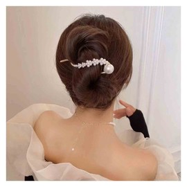 Yheakne Vintage Pearl Banana Clip Gold Banana Comb Metal Hair Clip Pin Alloy Clincher Clip French Ponytail Holder Accessories for Women and Girls (Multi-Pearl)