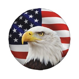 Spare Tire Cover for RV Camper Trailer Bald Eagle with American Flag, Weatherproof Universal Wheel Cover for RV Travel Trailer Camper Truck 15inch