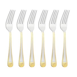 STP GOODS Luxury Mirror Polished & Brushed Stainless Steel Dinner Fork Set of 6 (Gold Color) Flatware for Home Kitchen Restaurant, Dishwasher Safe