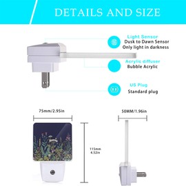 Oeaskly Herbs and Wild Flowers Night Light,Night Lights Plug into Wall 0.5W Sleep Friendly for Boys Girls Led Night Light Dusk to Dawn Sensor Nightlight for Stairway/Hallway/Bedroom