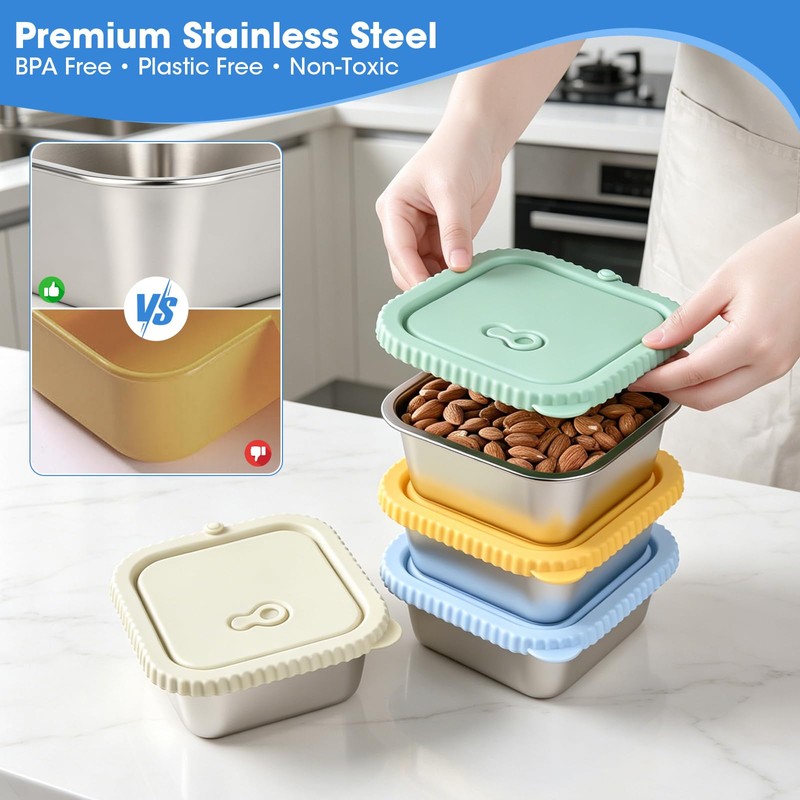 4 Pack 32oz Stainless Steel Sandwich Containers with Silicone Lids