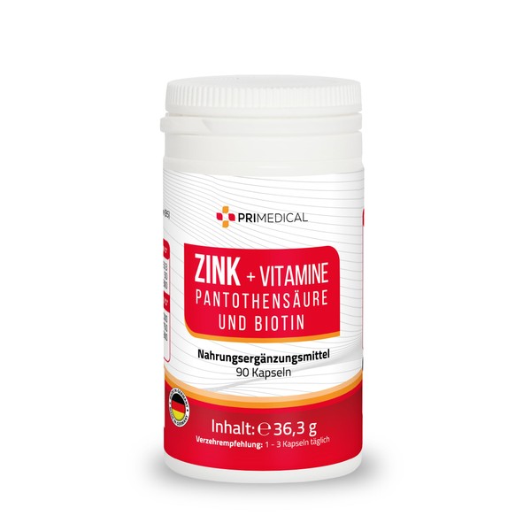 Zinc + Vitamin B5 + Vitamin B7 Capsules, 3 Month Pack Primedical 1 x 90 Capsules