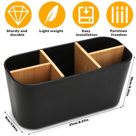 Zahnbürstenhalter Elektrische Zahnbürsten Organizers, Bad Organizer Badezimmer Organizer Schwarz, Bambus Trennwände Elektrische Zahnbürste Halterung(1 Zahnpastafach & 4 Zahnbürstenfächer)