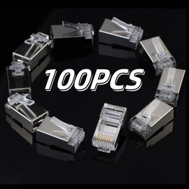 Suytvenxau 100-Pack Cat 6 Pass Through Shielded RJ45 Connectors with RJ45 Boots Cover (Compatible with Cat6, Cat5e, Ethernet Ends, RJ45 Modular Plugs) for Solid or Stranded STP Cable (Shielded)
