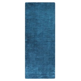 Hand Knotted Loom Wool ECO-Friendly Area Rugs - 2'6''x6', Runner, Blue Color, Solid Plain Design, High Pile Thick Handmade Anti Skid Area Rugs for Living Room, Bed Room (L00111)