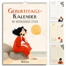 Birthday Calendar with Quotes Undated Birthday Planner Wall Calendar A5 Everlasting Year-Independent Calendar Birthday Overview for Hanging in Delicate Watercolour Book Sayings Affirmations
