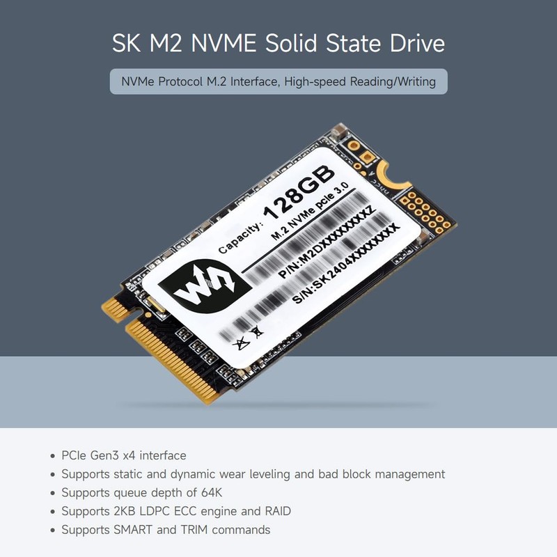 Waveshare SK M2 NVME 2242 256GB Solid State Drive, 3D