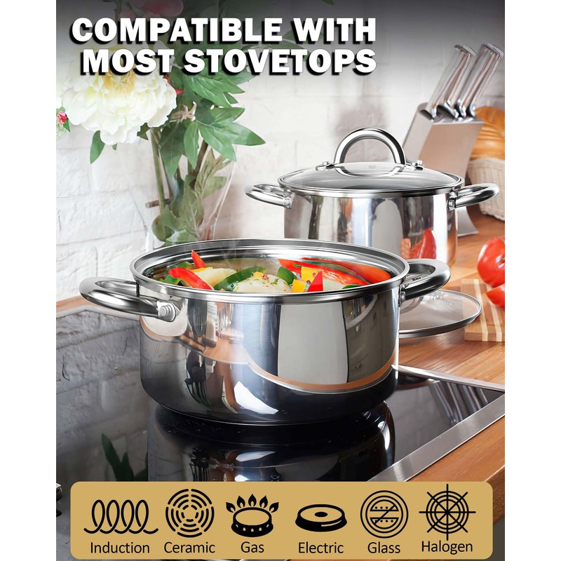 Cook N Home Kitchen Cookware Sets, 12-Piece Basic Stainless Steel
