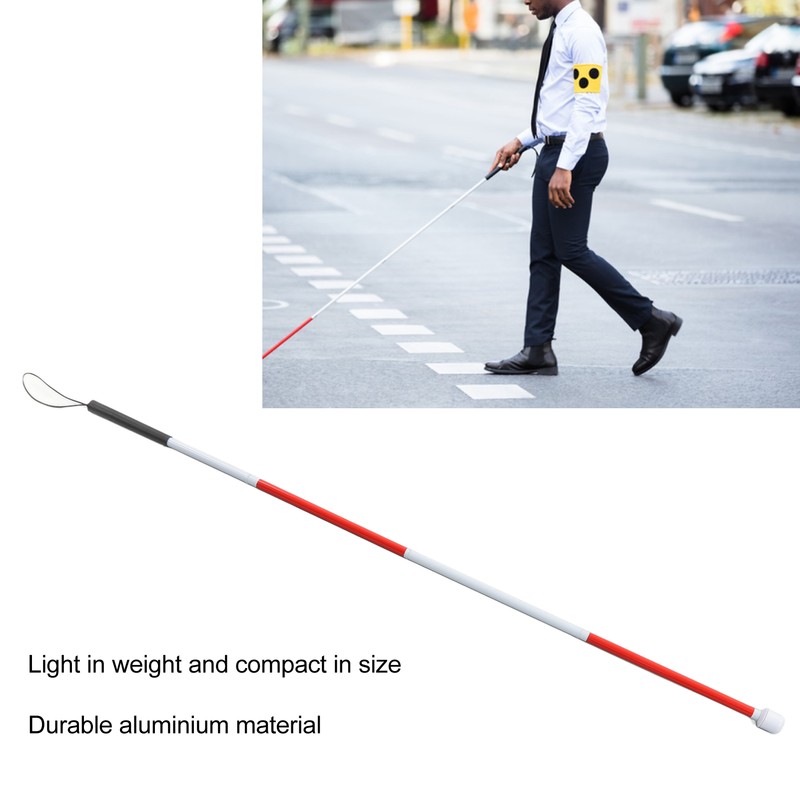 Folding Blind Cane Anti Slip Handle Red White Aluminium Light