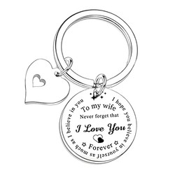 Nfyxcaz Wife Keychain Gifts For Wife Valentine’s Day Gift Anniversary Keyring Couples Keychain To My Wife Never Forget That I Love You Forever Gifts (To My Wife)