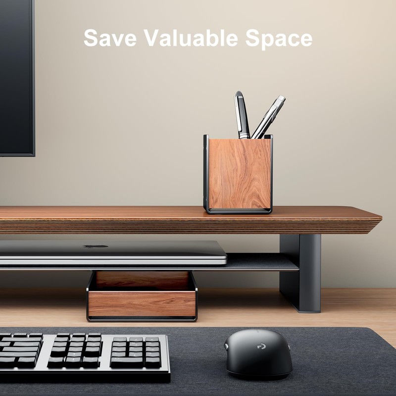 UPERGO Walnut Desk Tray with Pen Holder Set, Natural Wooden