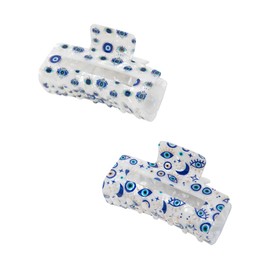 Radhu & Kabby Evil Eye Clutchers for Women | Stylish Claw Clips in Blue & White | Evil Eye Hair Accessory for Women | Anti-Slip, Stylish & Durable | Medium Size | Pack of 2