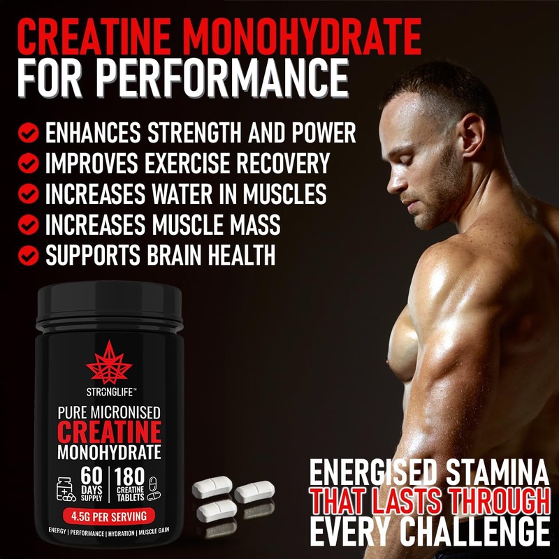 Stronglife Creatine Tablets - 180 Tablets, 4500mg Daily Serving, 1500mg