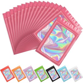 Artcut 100 PCS Mylar Bags, Holographic Bags, Baggies, Cute Small Plastic Bags, Resealable Sweet Pouches, Wax Melt Bags, Sample Bags for Lipgloss, Jewelry, Eyelash, Small Business (Pink, 3.5*6.3inch)