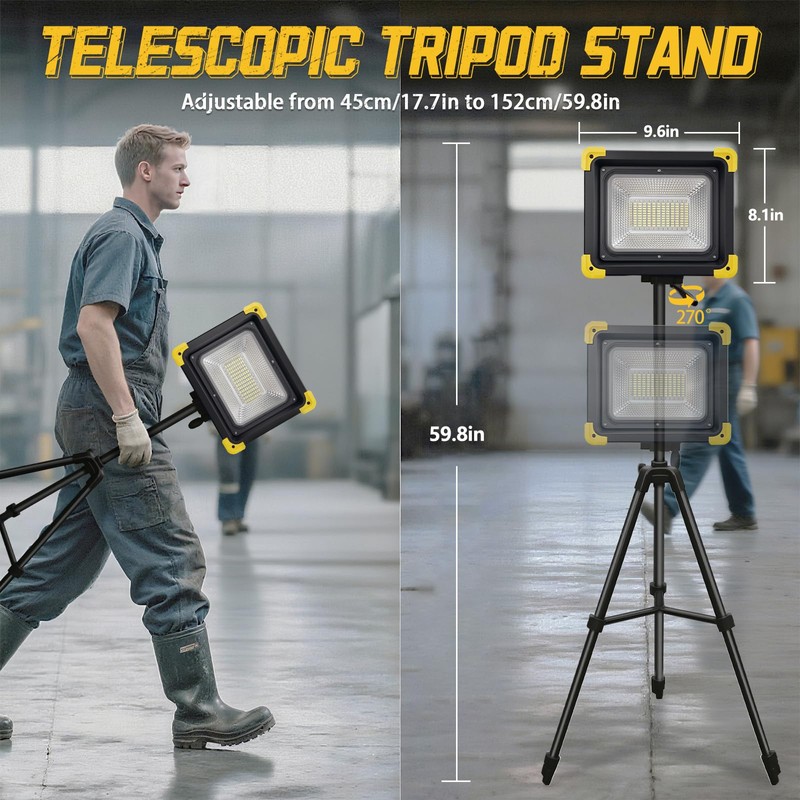29000LM Rechargeable LED Work Light with Stand,Magnetic Base&Remote Control,12000mAh,Cordless Work