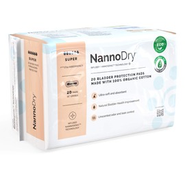 NannoDry Natural Incontinence Pads - Organic Cotton Bladder Leakage Pads - Cotton Pads for Incontinent Adults - Nannocare Super Dry (20 Count (Pack of 2)) - - 16" Long Extra Large
