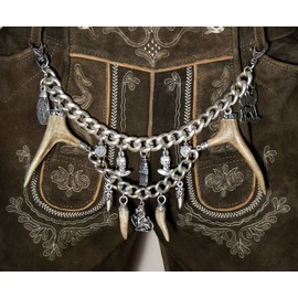 Charivari Real Silver-Plated Necklace Double Row Costume Stag Horn Deer Horn Costume Necklace for Lederhosen High Quality Unique Men Women Handmade Made in Austria, silver