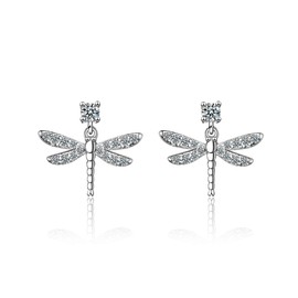 QIAMNI 925 Sterling Silver Earrings Women Dragonfly Stud Earrings with Cubic Zirconia Statement Christmas Earrings Gift