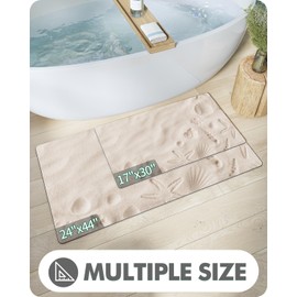 LUMI Bath Mat Rug, Non-Slip Rubber Super Absorbent Ultra-Thin Bathroom Rugs, Under Doors, Quick Dry Bathroom Floor Mats, Ideal for Shower, Tub and Sink, 24"x44",Shallow Beach