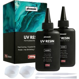 Piccassio UV Resin Clear 200g - Upgraded Hard Type UV Glue - Rapid Cure Craft Resin Using UV Light - Casting and Coating - Make DIY Crafts - Jewelry, Keychains, Clear-Cast Parts in Minutes